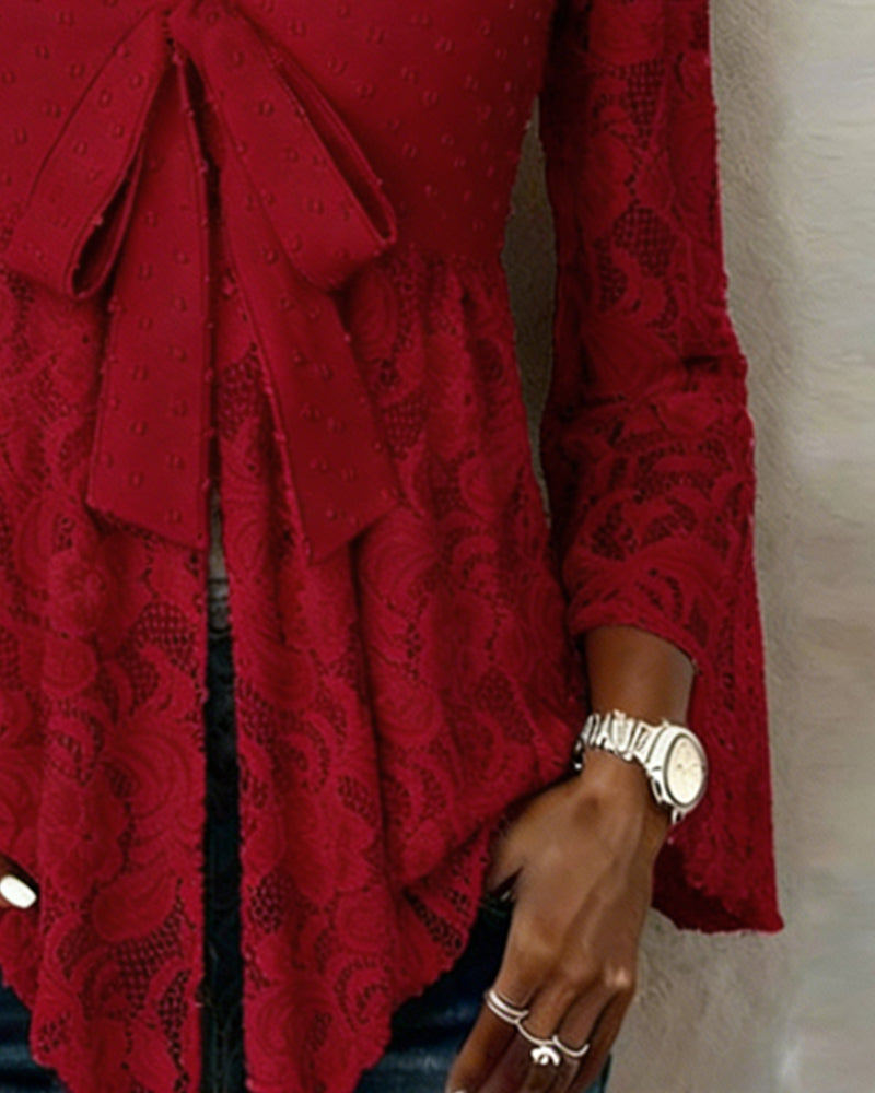 Blouse Unie À Manches Ballon Et Col V