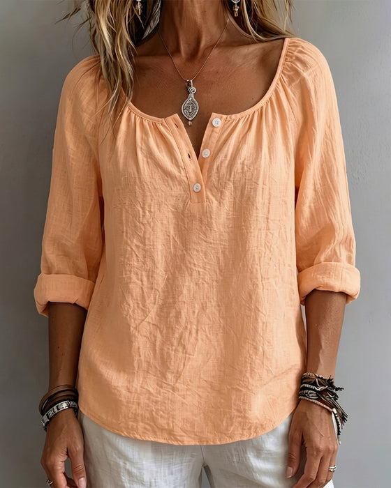Blouse Unie Demi-Boutonnée