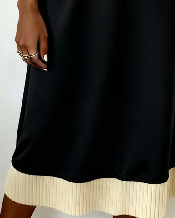 Robe Manches Longues Col En V Contrasté Tricot