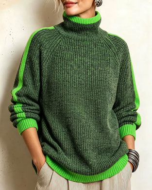 Pull Col Roulé Contraste Manches Raglan