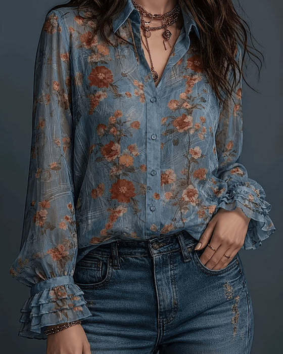 Blouse Florale Volant Revers