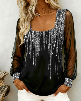 Haut Tendance À Manches Longues Et Détails Patchwork