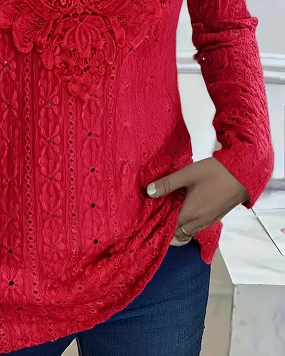 Haut À Bordure En Dentelle Ajouré Manches Longues