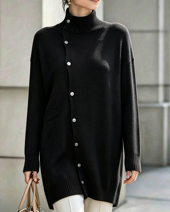 Cardigan Col Roulé Simple Boutonnage