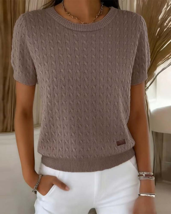 Pull-Over Col Rond Manches Courtes Unie Décontracté
