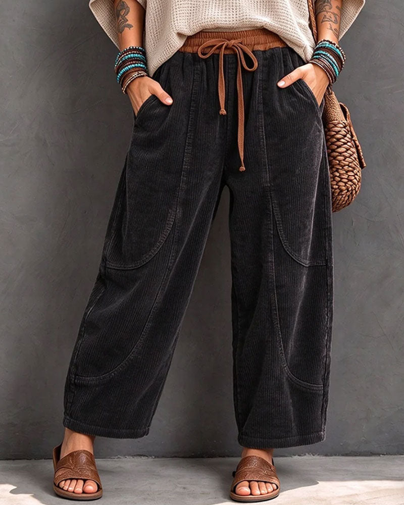 Pantalon Taille Élastique Bloc De Couleur Coupe Courte Jambe Large