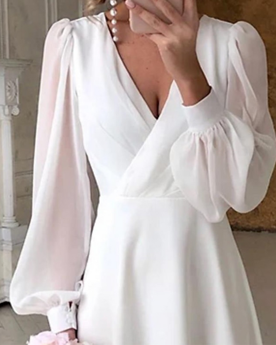 Robe Élégante Manche Bouffante Col V