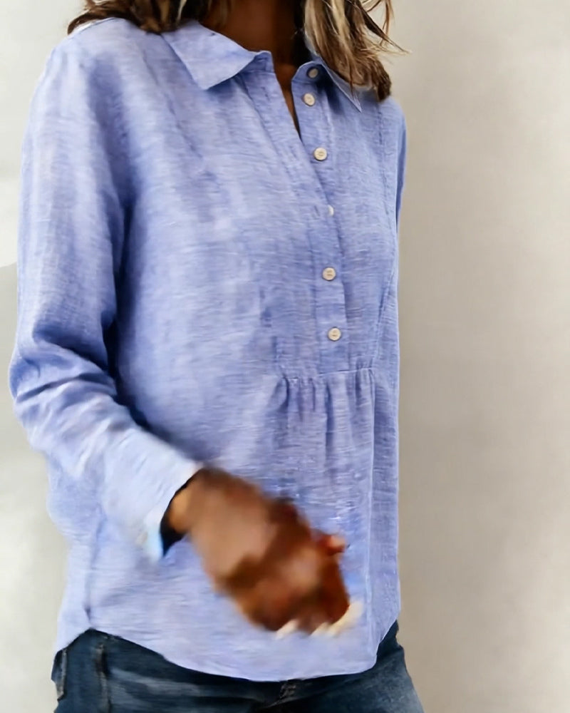 Chemisier Boutonné Revers Coton Lin