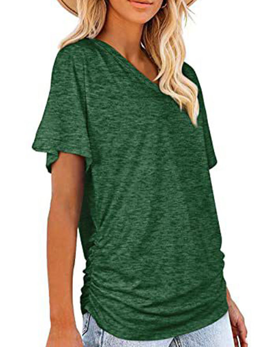 T-Shirt Plissé Uni Col En V