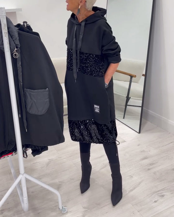 Robe À Capuche Avec Patchwork Tendance