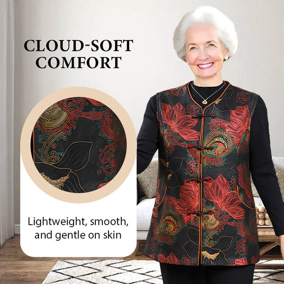 Gilet Rétro-Chic Broderie Florale Orientale