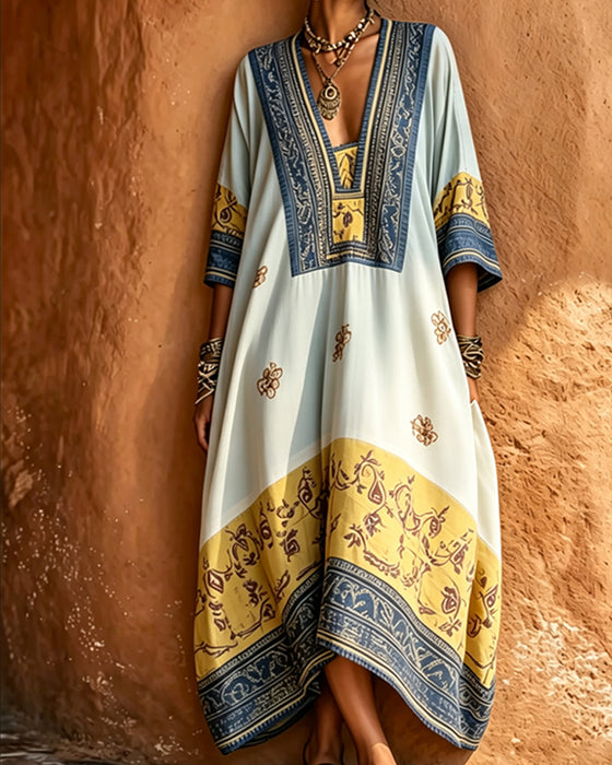 Robe Col V Ethnique Grand Ourlet