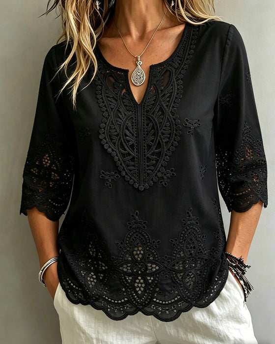 Blouses Sexy Dentelle Ajourée Col En V