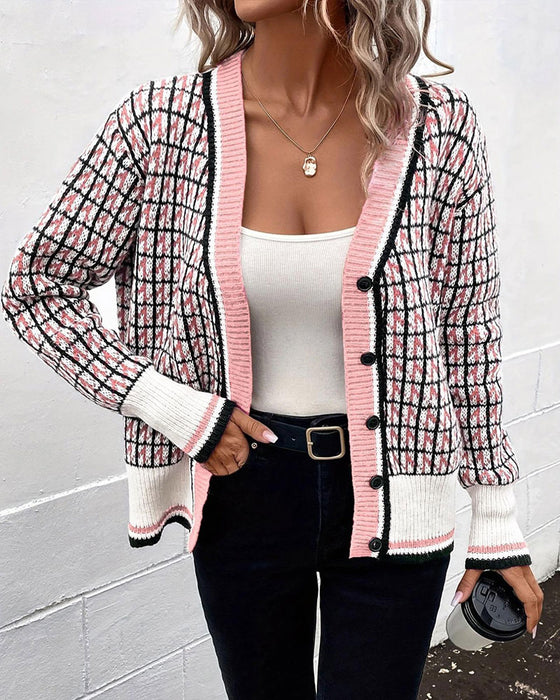 Cardigan Vintage Carreaux Boutonnage