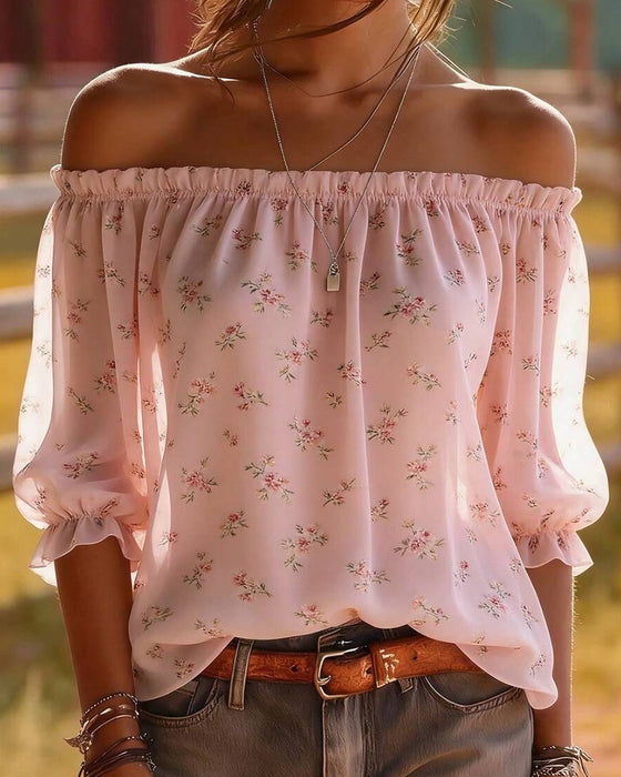 Blouse Off-Shoulder Florale Manche Trois Quarts