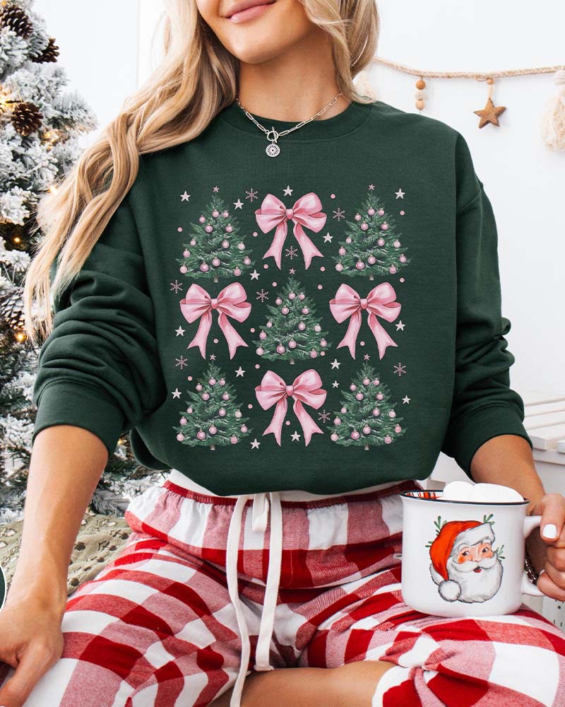 Sweat-shirt imprimé sapin de Noël avec nœud