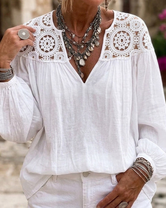 Blouse Manche Lanterne Dentelle Large