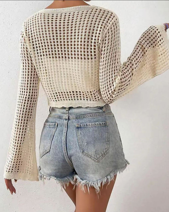 Cardigan Simple Uni Évidé Plage