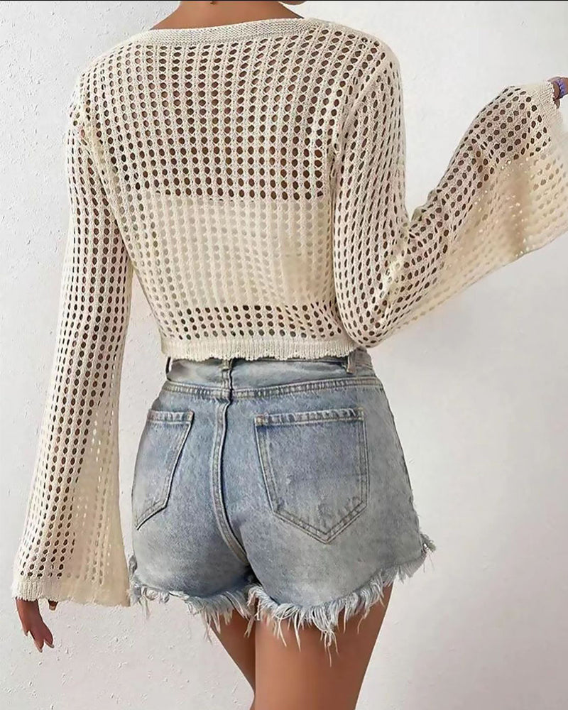 Cardigan Simple Uni Évidé Plage
