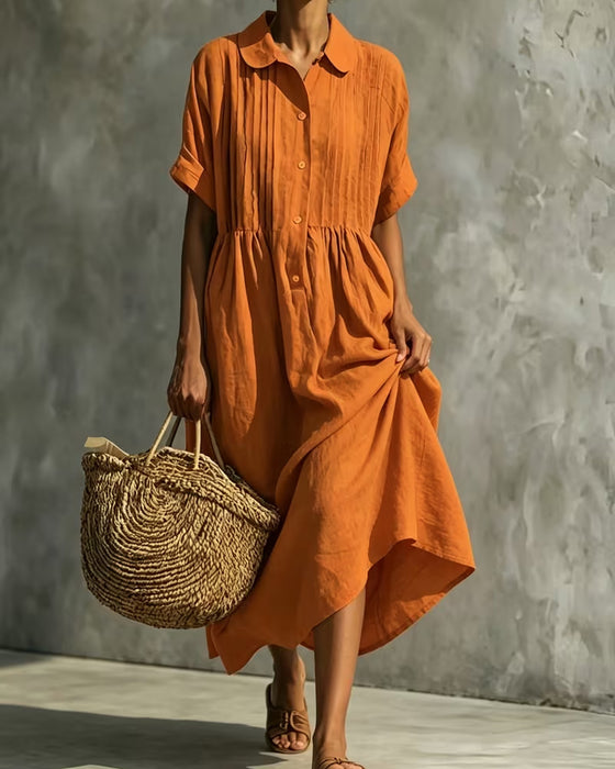 Robe Col Peter Pan Froncée Unie