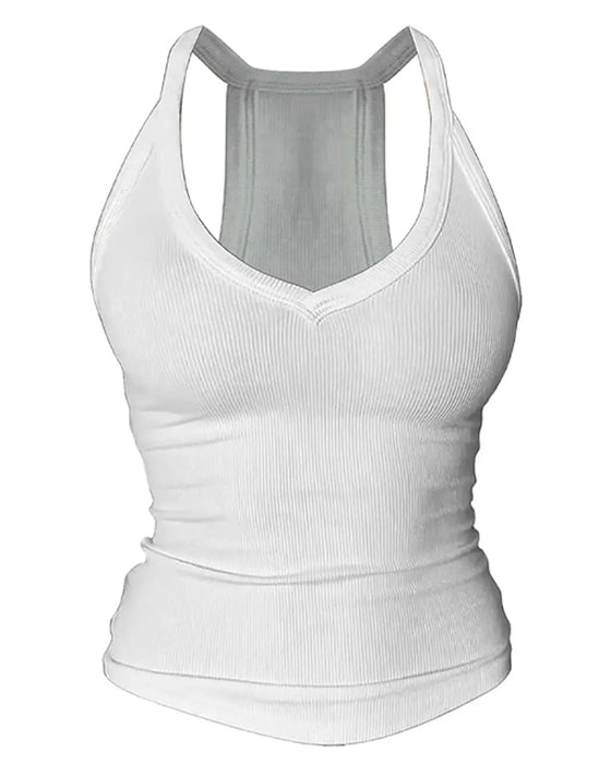 Haut Cami Soutien-Gorge Intégré Col En V Côtes Bretelles Spaghetti