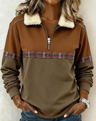 Sweatshirt Polaire Bloc de Couleur Demi-Fermeture Éclair