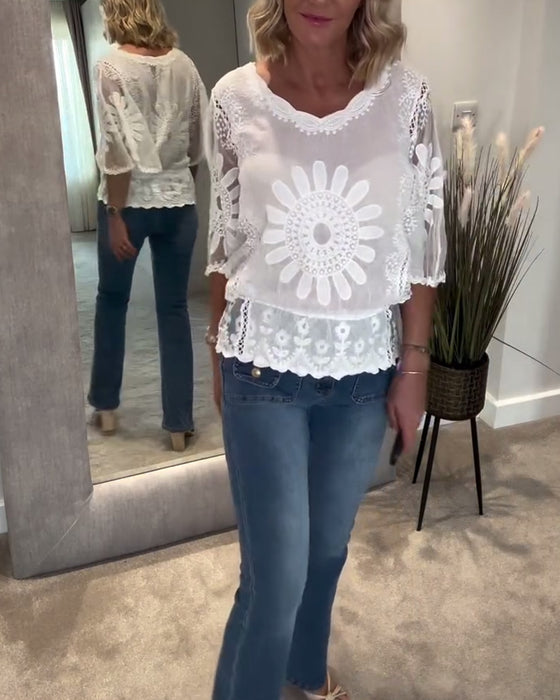 Blouse Brodée Chauve-Souris Dentelle