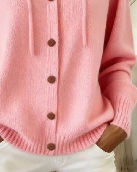Cardigan Unie Capuche Boutonnage