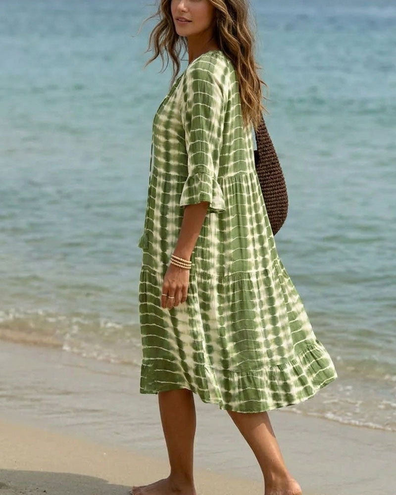 Robe Col V, Imprimé Dégradé, Vacances
