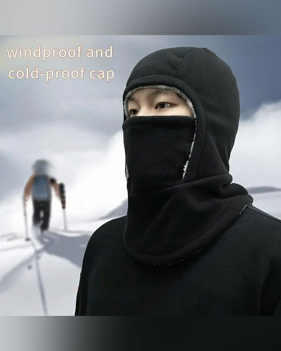 Hiver 2 En 1 Bonnet Et Masque Facial Coupe-Vent Doublure Polaire Épaisse Pour Sports De Plein Air Noir