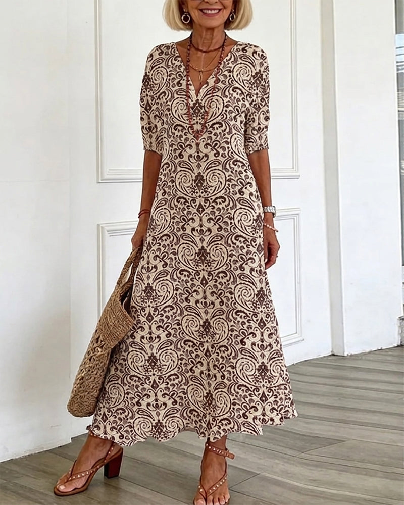 Robe Vintage Florale Encolure V Maxi