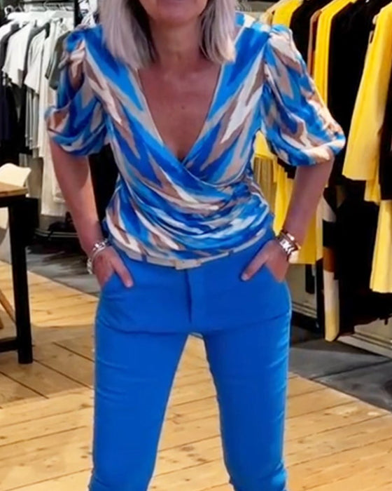 Haut décontracté imprimé en V profond