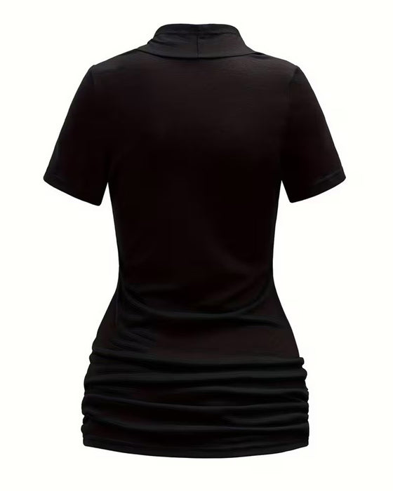 Blouse Décontractée Froncée Ajustée Manches Courtes
