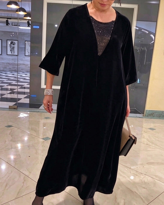 Robe Col En V Manche Mi-Longue Ample Évasée