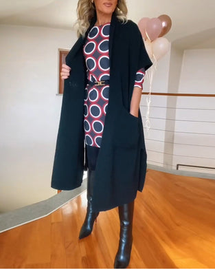 Cardigan décontracté à manches courtes et poches de couleur unie