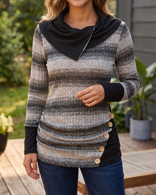 Sweatshirt Irrégulier Rayure Bouton