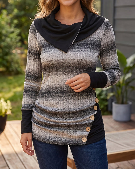 Sweatshirt Irrégulier Rayure Bouton
