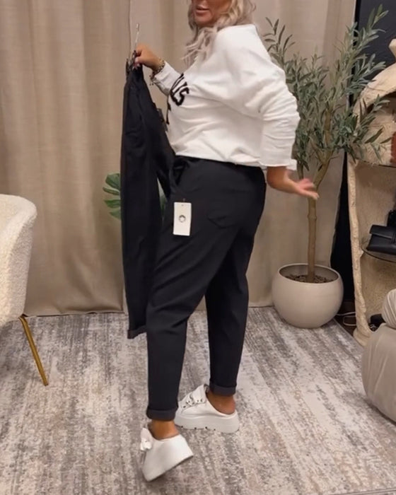 Sweat-shirt décontracté à col en V avec imprimé lettre