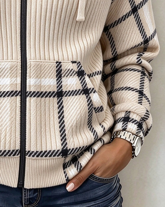 Manteau Fermeture Éclair Vichy Cordon À Capuche