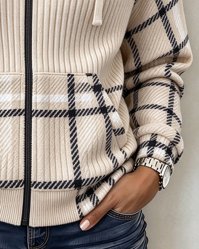 Manteau Fermeture Éclair Vichy Cordon À Capuche