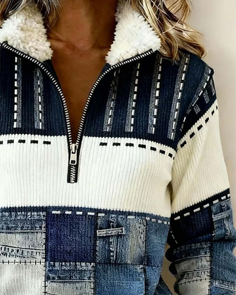 Sweat Vintage À Col Avec Demi-Fermeture Éclair