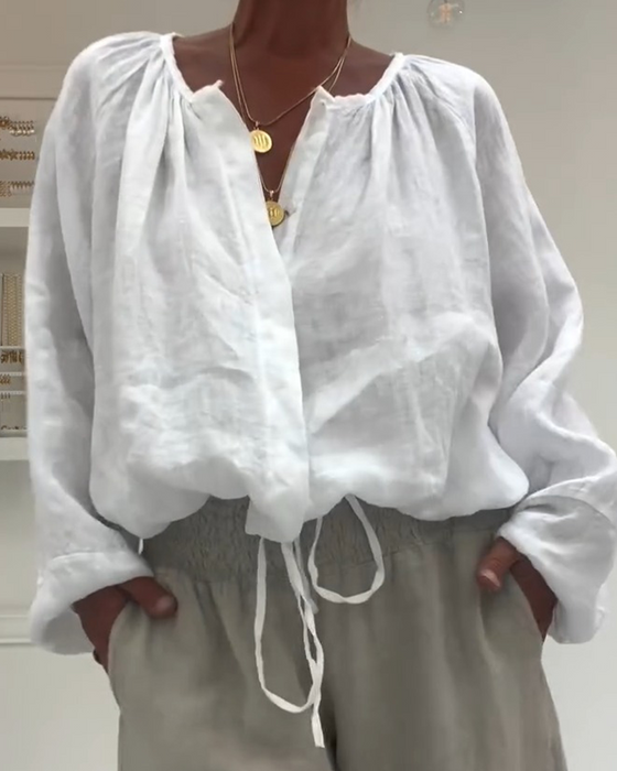 Blouse Manches Longues Froncée Attacher