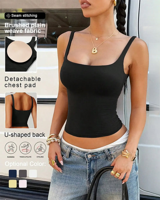 Débardeur Unie Col Carré Soutien-Gorge Intégré