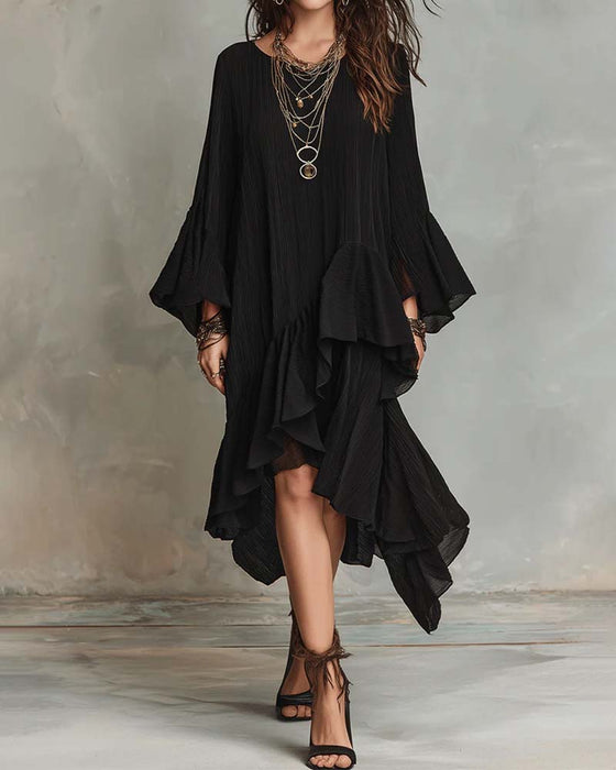 Robe Col Rond Irrégulier Volant