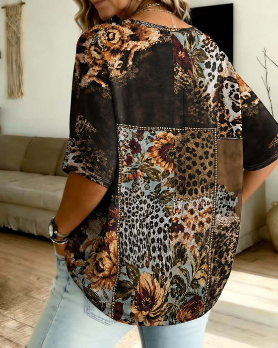 Blouse Léopard Col V Décontractée