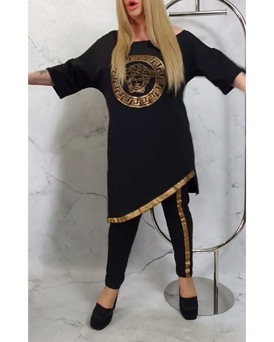 Costume deux pièces décontracté à imprimé irrégulier