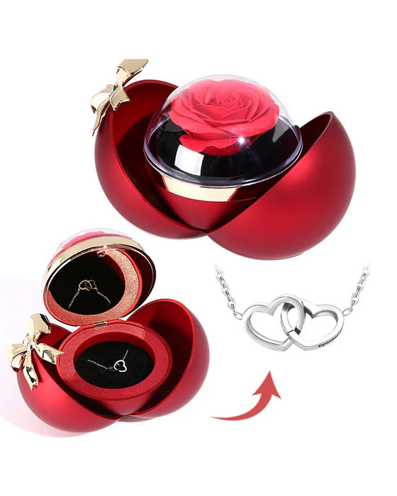 Boîte de Rose Ball - Avec Collier Double Cœur Gravé
