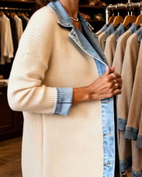 Manteau Revers Bouton Devant Denim Panneau