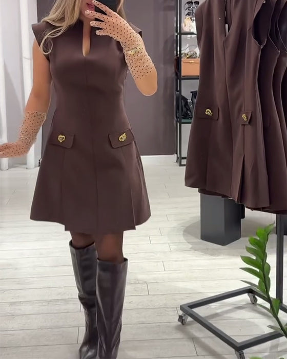 Robe Col V Élégante Sans Manches