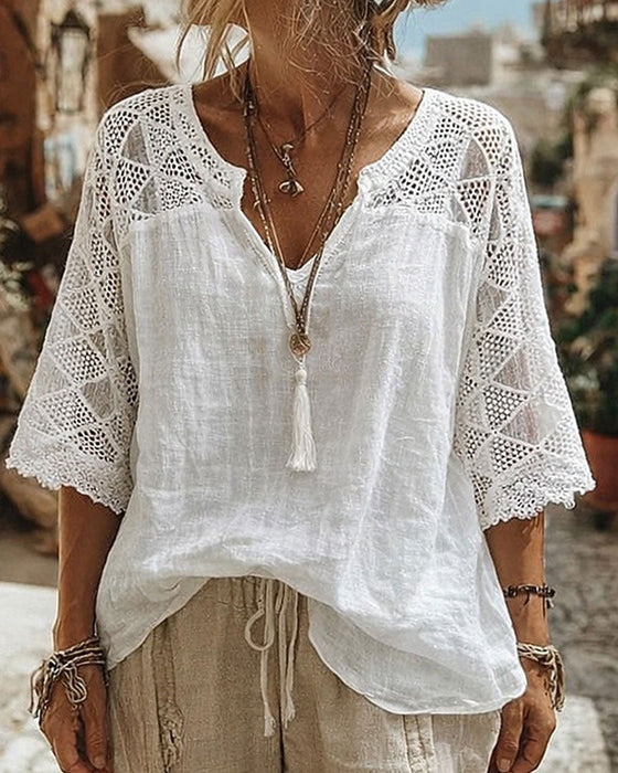 Blouse Unie Panneautée Col V